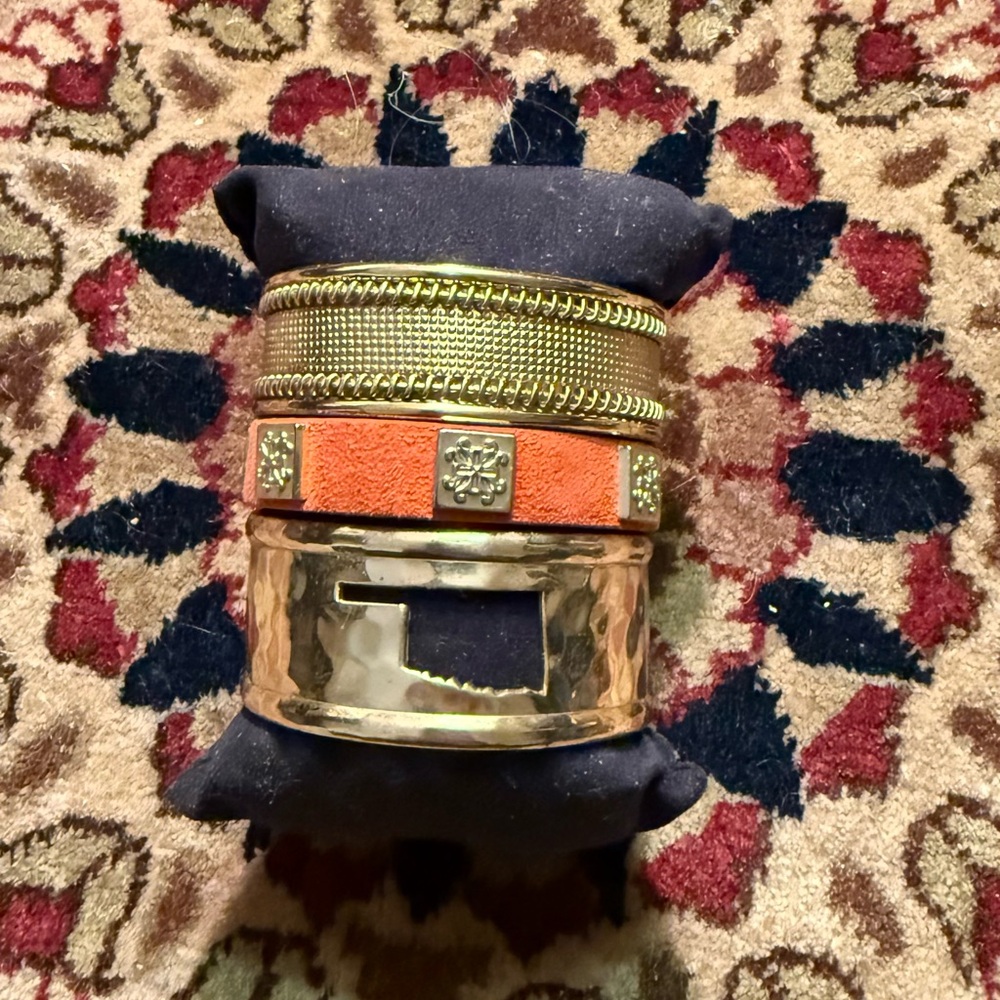Rustic Cuff - Gold and Orange Cuff Bracelet Set